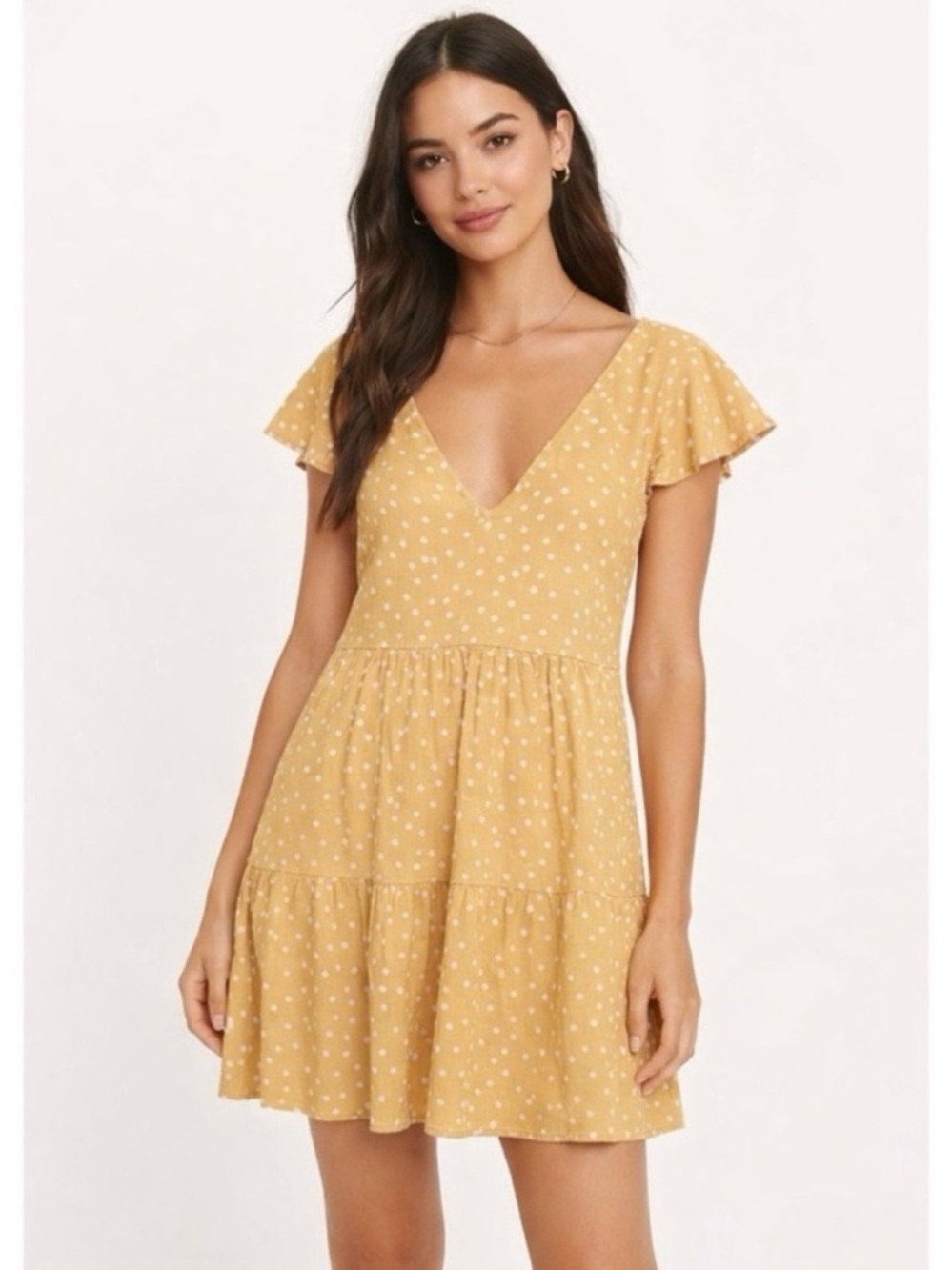 Abercrombie & Fitch Mustard Yellow Polka Dot V-Neck Dress